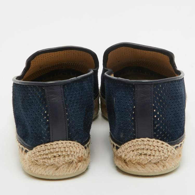 Pre Owned Christian Louboutin Blue Perforated Suede Nanou Orlato Espadrille Flats Size 37