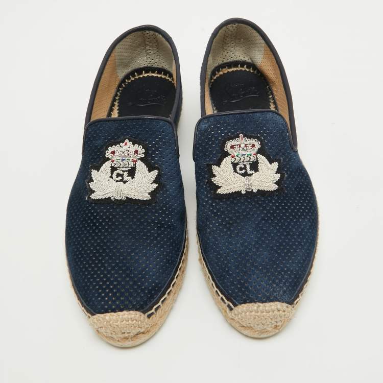 Pre Owned Christian Louboutin Blue Perforated Suede Nanou Orlato Espadrille Flats Size 37