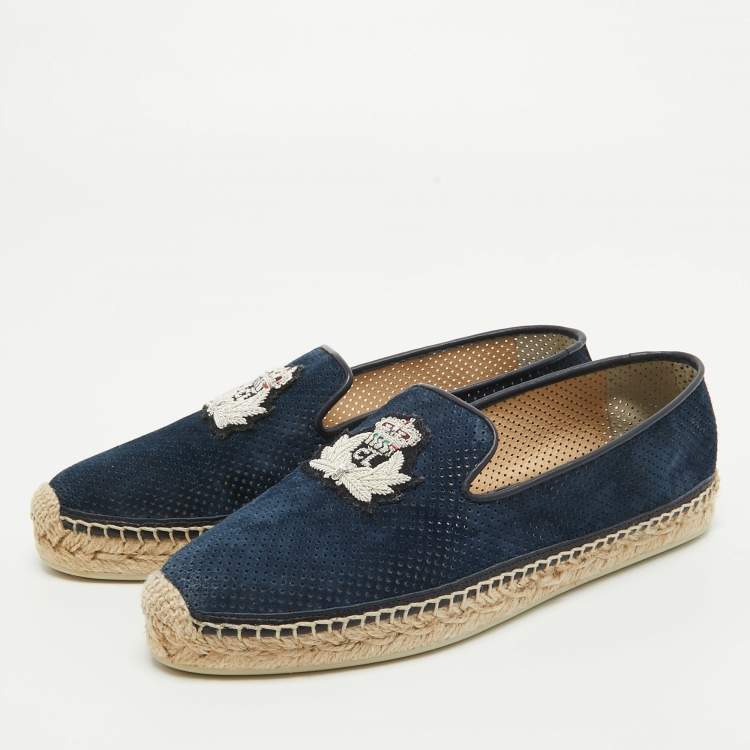 Pre Owned Christian Louboutin Blue Perforated Suede Nanou Orlato Espadrille Flats Size 37