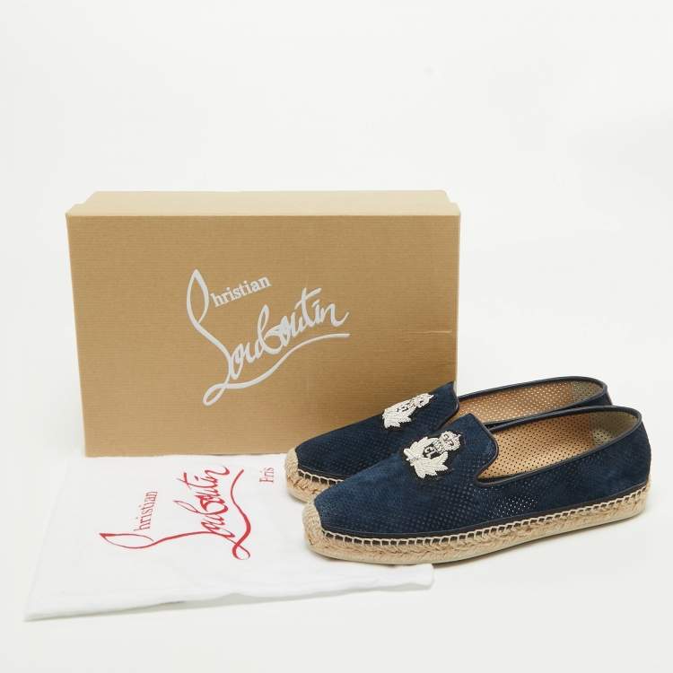 Pre Owned Christian Louboutin Blue Perforated Suede Nanou Orlato Espadrille Flats Size 37