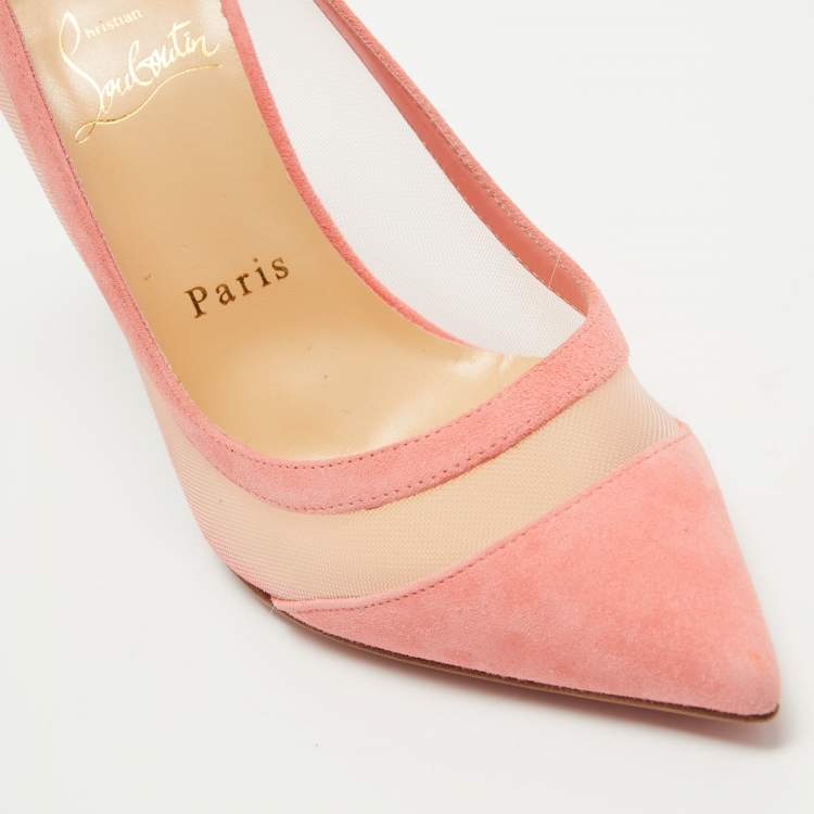 Pre Owned Christian Louboutin Pink Suede and Mesh Galativi Pumps Size 38.5