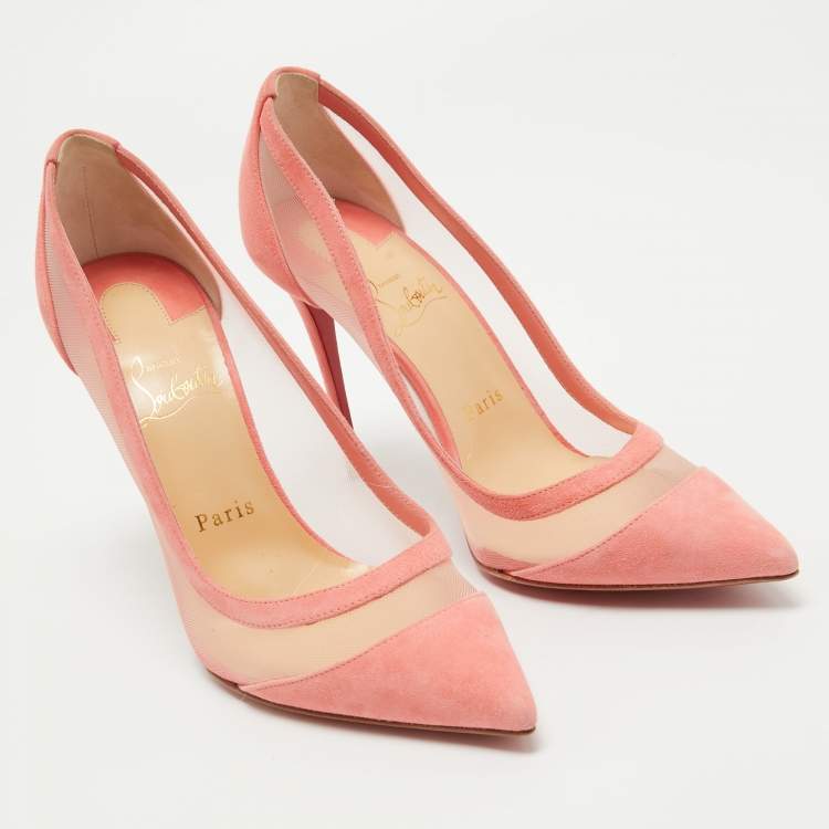 Pre Owned Christian Louboutin Pink Suede and Mesh Galativi Pumps Size 38.5