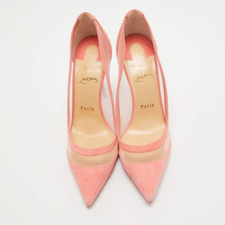 Pre Owned Christian Louboutin Pink Suede and Mesh Galativi Pumps Size 38.5