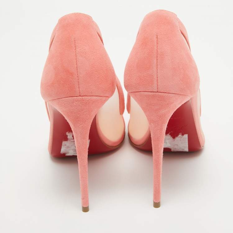 Pre Owned Christian Louboutin Pink Suede and Mesh Galativi Pumps Size 38.5
