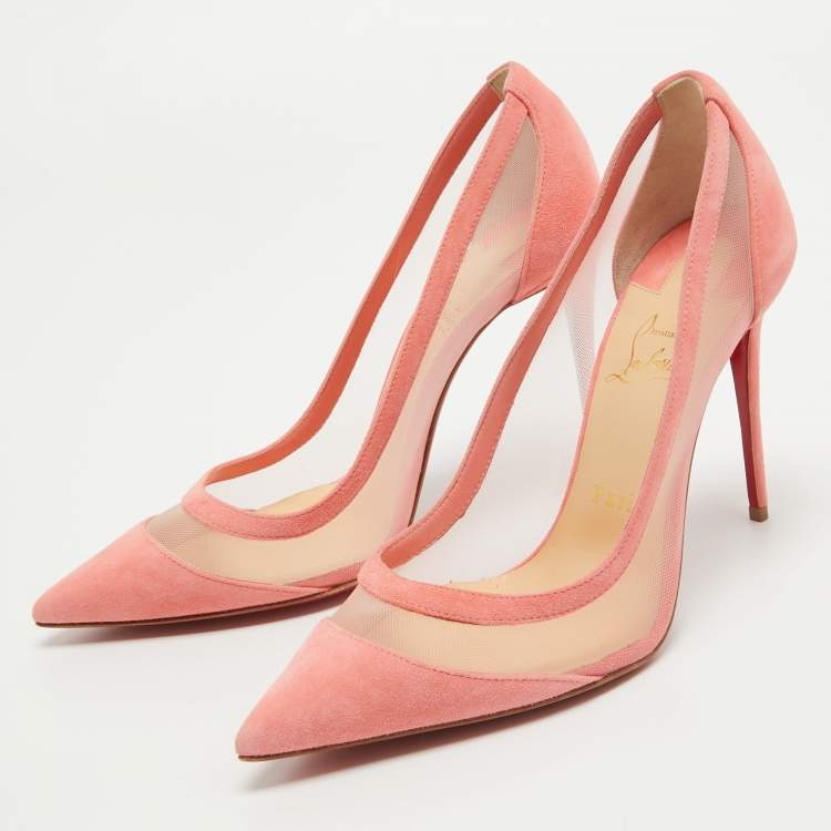 Pre Owned Christian Louboutin Pink Suede and Mesh Galativi Pumps Size 38.5