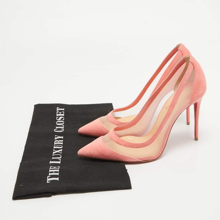 Pre Owned Christian Louboutin Pink Suede and Mesh Galativi Pumps Size 38.5