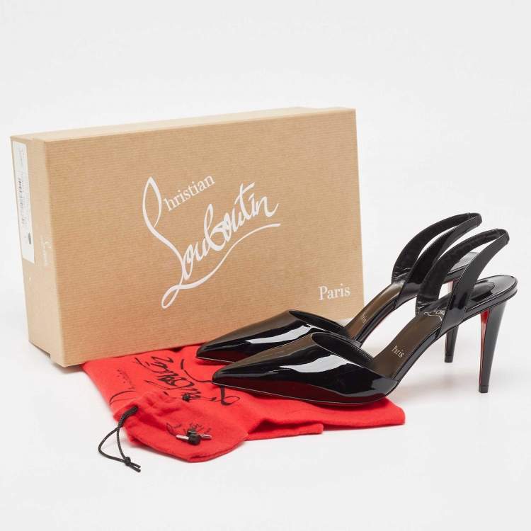Pre Owned Christian Louboutin Black Patent Leather Astrid Slingback Pumps Size 37