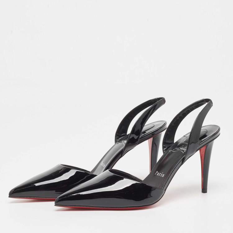 Pre Owned Christian Louboutin Black Patent Leather Astrid Slingback Pumps Size 37
