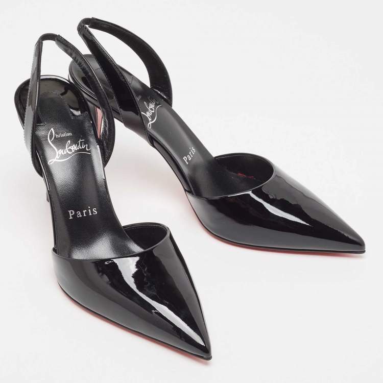 Pre Owned Christian Louboutin Black Patent Leather Astrid Slingback Pumps Size 37