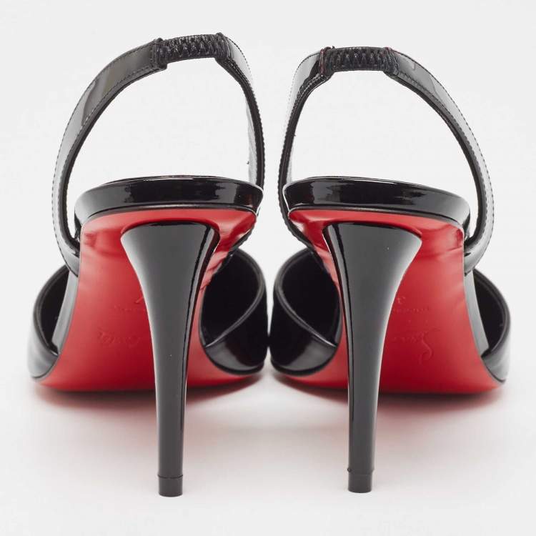 Pre Owned Christian Louboutin Black Patent Leather Astrid Slingback Pumps Size 37