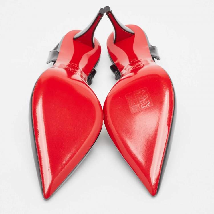 Pre Owned Christian Louboutin Black Patent Leather Astrid Slingback Pumps Size 37