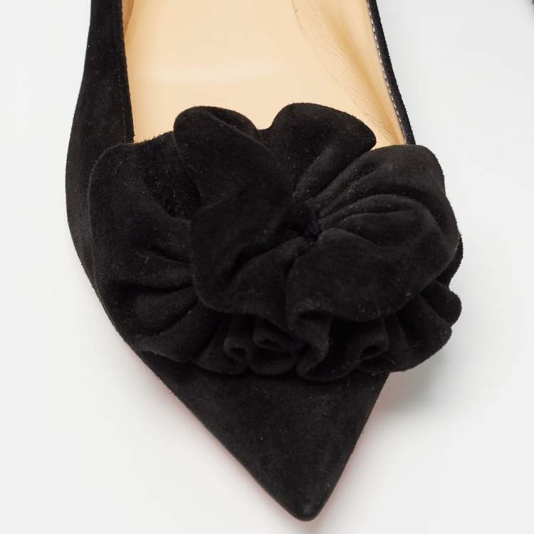 Pre Owned Christian Louboutin Black Suede Anemosea Ballet Flats Size 38