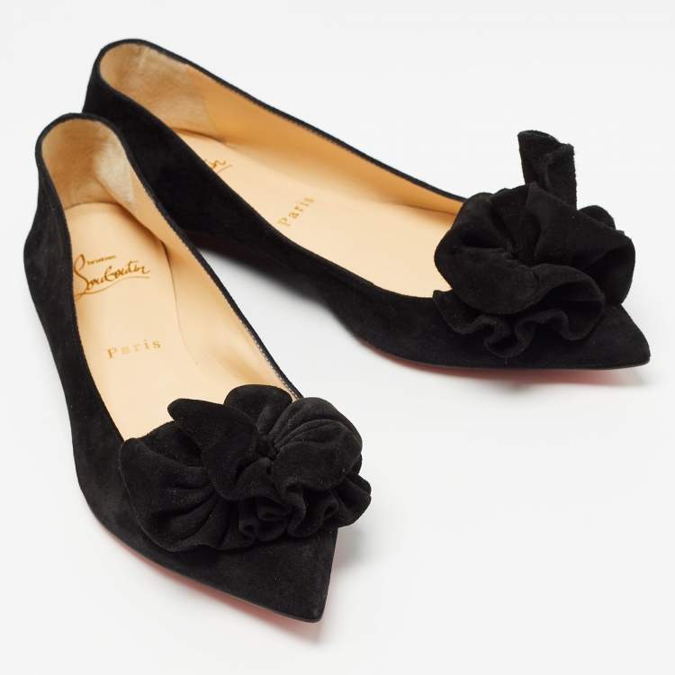 Pre Owned Christian Louboutin Black Suede Anemosea Ballet Flats Size 38