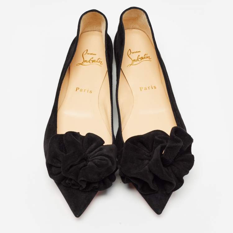 Pre Owned Christian Louboutin Black Suede Anemosea Ballet Flats Size 38