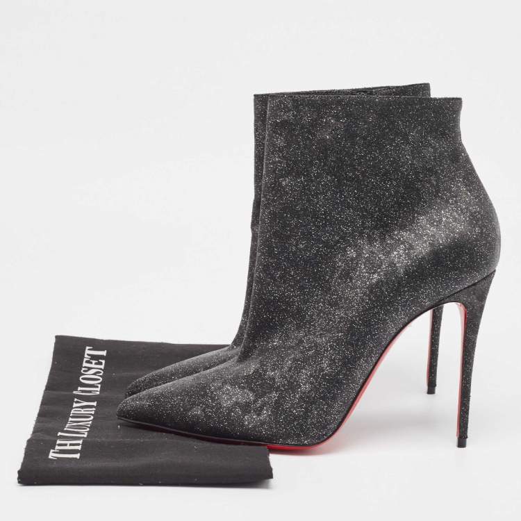Pre Owned Christian Louboutin Dark Grey Glitter Nubuck So Kate Booties Size 40