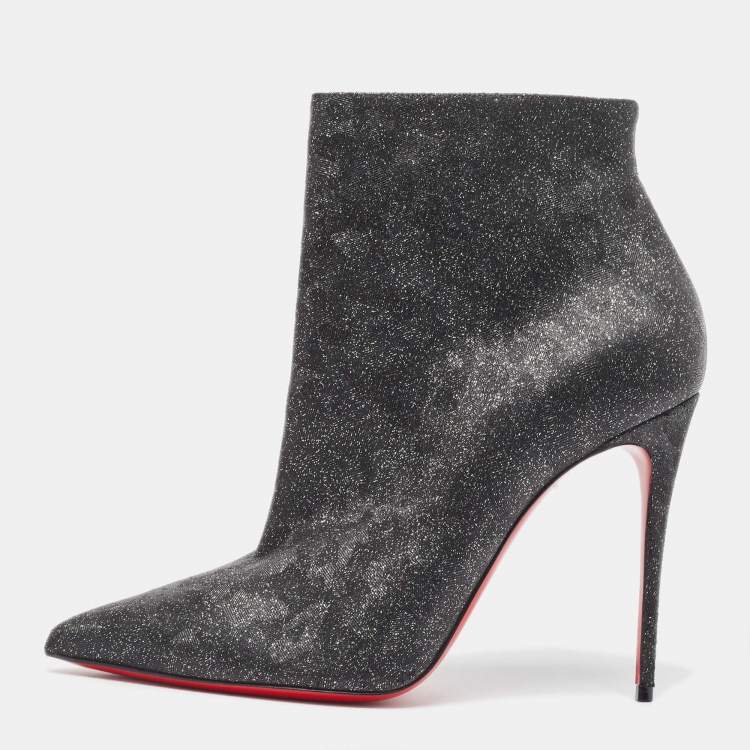 Pre Owned Christian Louboutin Dark Grey Glitter Nubuck So Kate Booties Size 40