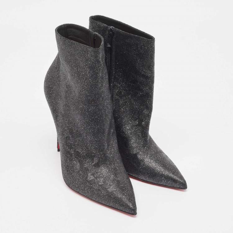 Pre Owned Christian Louboutin Dark Grey Glitter Nubuck So Kate Booties Size 40
