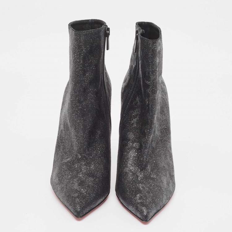 Pre Owned Christian Louboutin Dark Grey Glitter Nubuck So Kate Booties Size 40