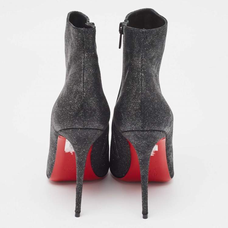 Pre Owned Christian Louboutin Dark Grey Glitter Nubuck So Kate Booties Size 40