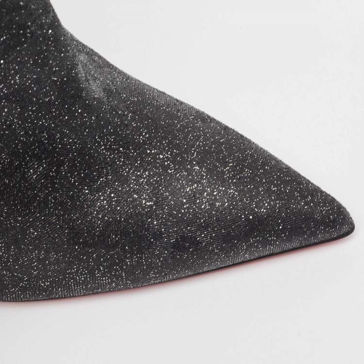 Pre Owned Christian Louboutin Dark Grey Glitter Nubuck So Kate Booties Size 40