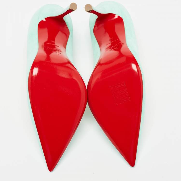 Pre Owned Christian Louboutin Blue Suede Decoltish Pointed Toe Pumps Size 39