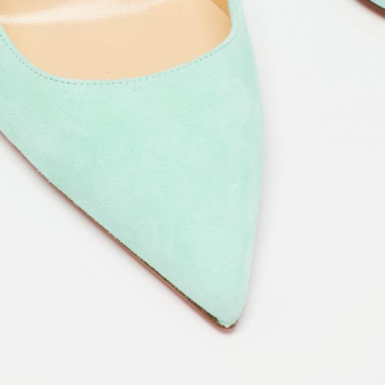 Pre Owned Christian Louboutin Blue Suede Decoltish Pointed Toe Pumps Size 39