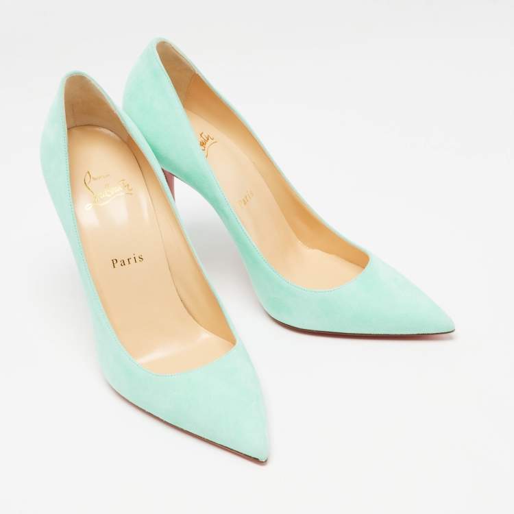 Pre Owned Christian Louboutin Blue Suede Decoltish Pointed Toe Pumps Size 39