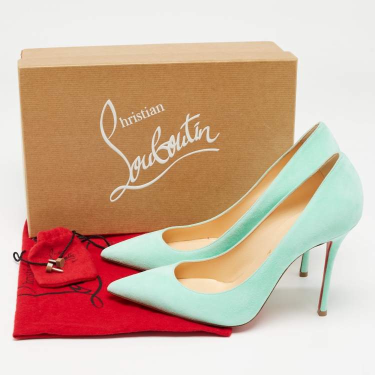 Pre Owned Christian Louboutin Blue Suede Decoltish Pointed Toe Pumps Size 39