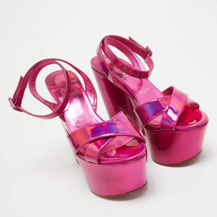 Pre Owned Christian Louboutin Metallic Pink Leather Superyaz Sandals Size 39