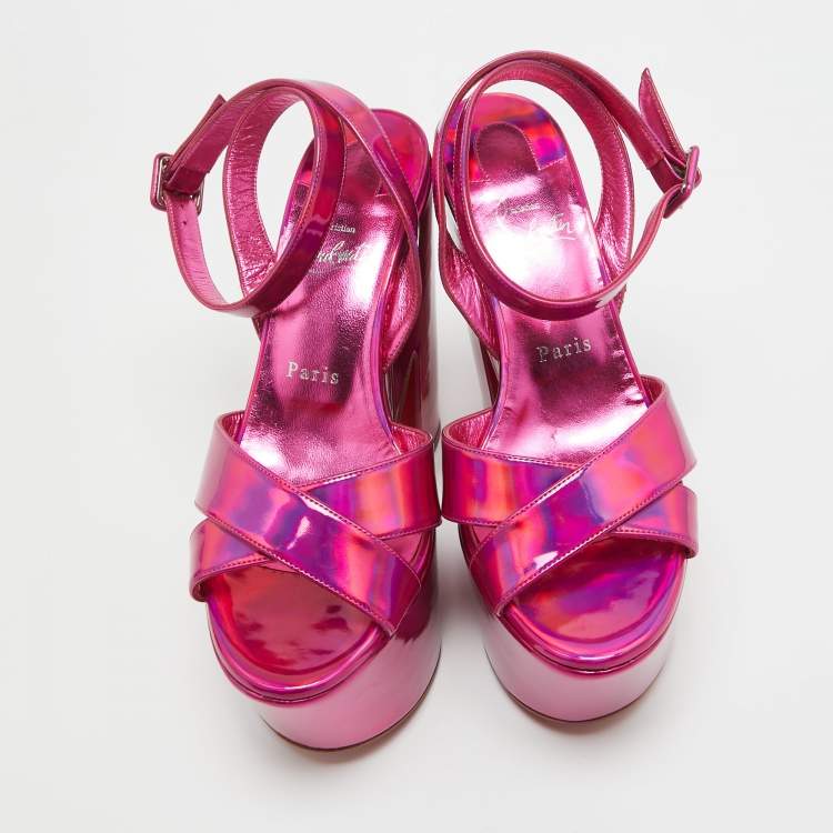 Pre Owned Christian Louboutin Metallic Pink Leather Superyaz Sandals Size 39