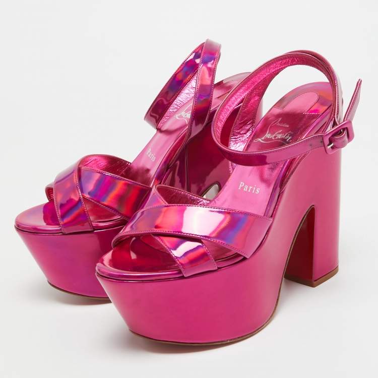 Pre Owned Christian Louboutin Metallic Pink Leather Superyaz Sandals Size 39