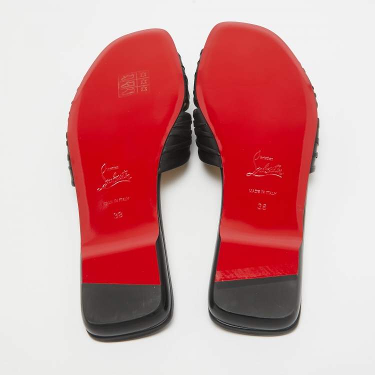 Pre Owned Christian Louboutin Black Leather Nicol Flat Slides Size 38