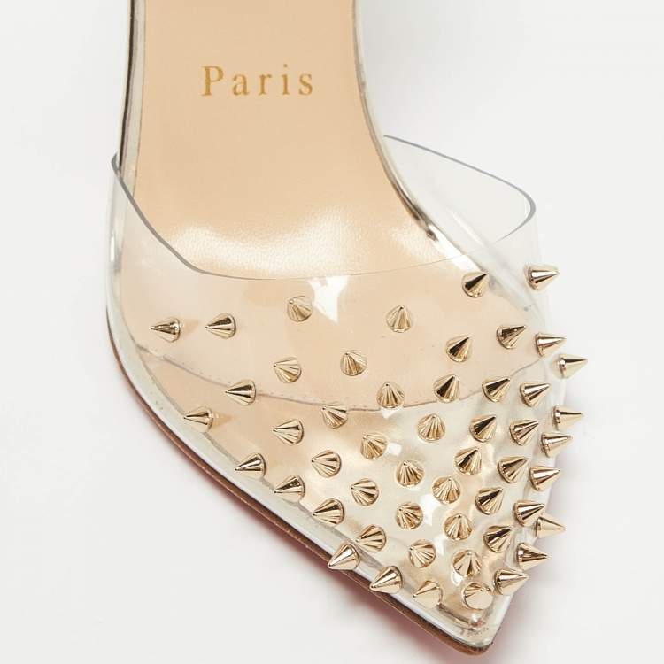 Pre Owned Christian Louboutin Transparent/Silver PVC and Leather Spikoo Pumps Size 36.5