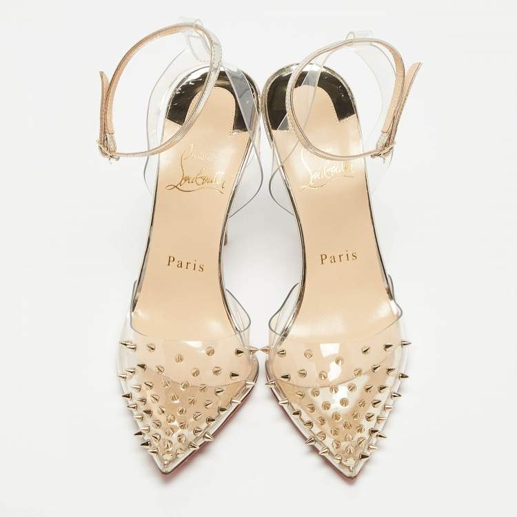 Pre Owned Christian Louboutin Transparent/Silver PVC and Leather Spikoo Pumps Size 36.5