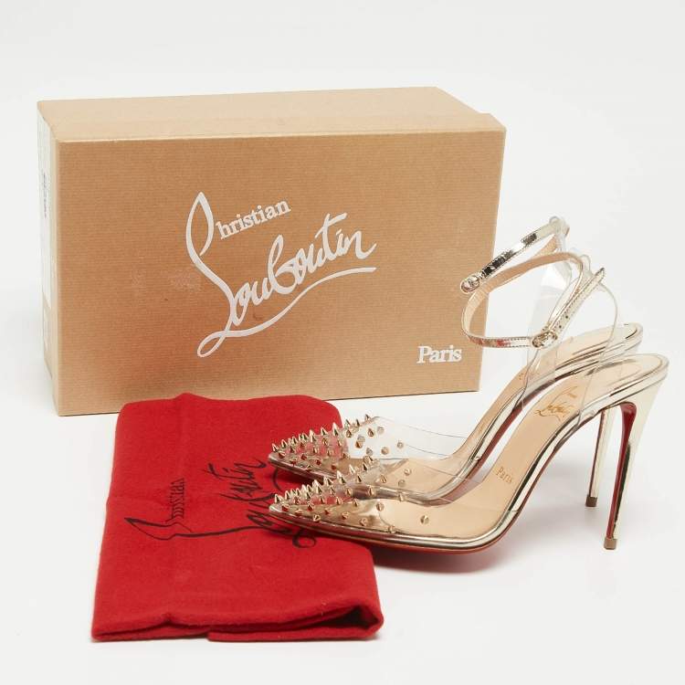 Pre Owned Christian Louboutin Transparent/Silver PVC and Leather Spikoo Pumps Size 36.5