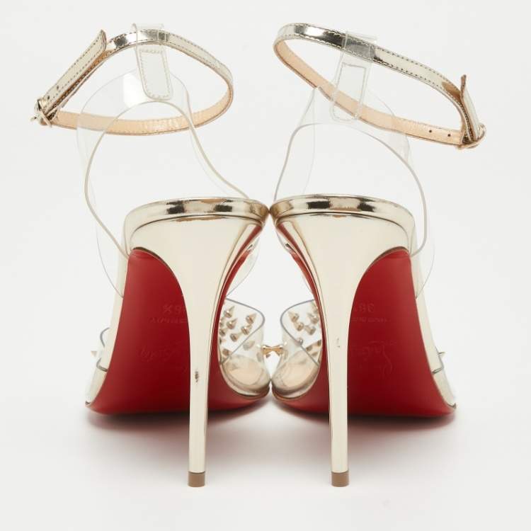 Pre Owned Christian Louboutin Transparent/Silver PVC and Leather Spikoo Pumps Size 36.5