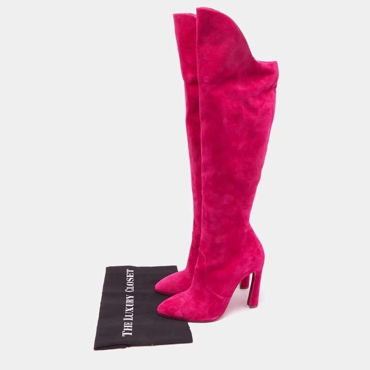 Pre Owned Christian Louboutin Pink Suede Knee Length Boots Size 38 