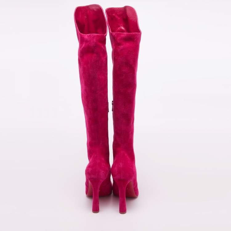 Pre Owned Christian Louboutin Pink Suede Knee Length Boots Size 38 