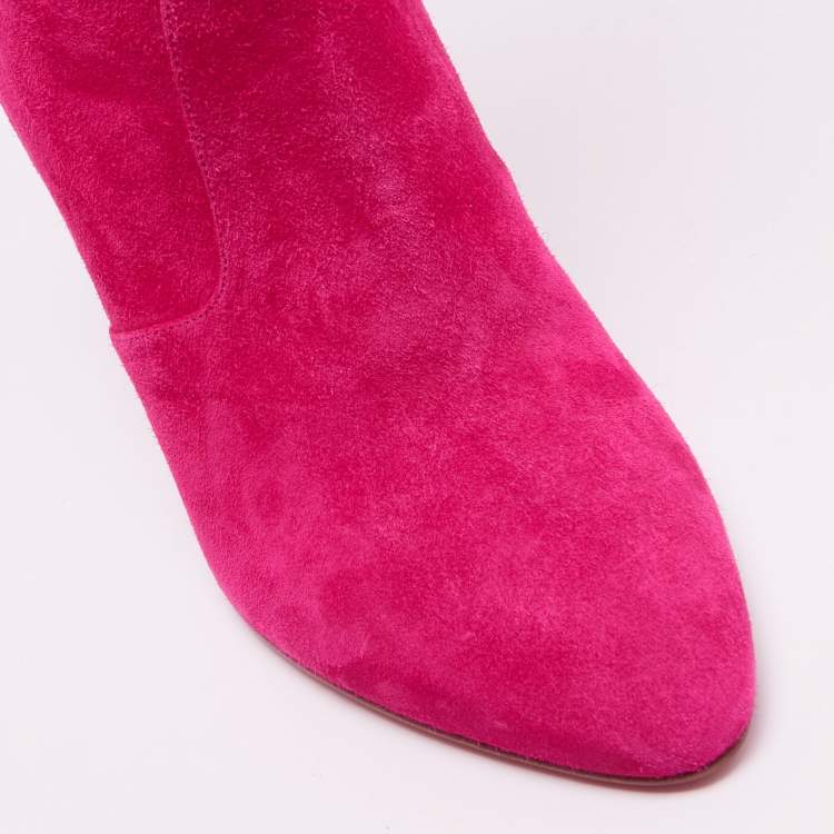Pre Owned Christian Louboutin Pink Suede Knee Length Boots Size 38 