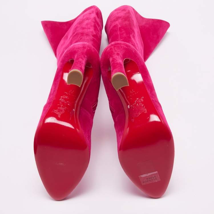 Pre Owned Christian Louboutin Pink Suede Knee Length Boots Size 38 