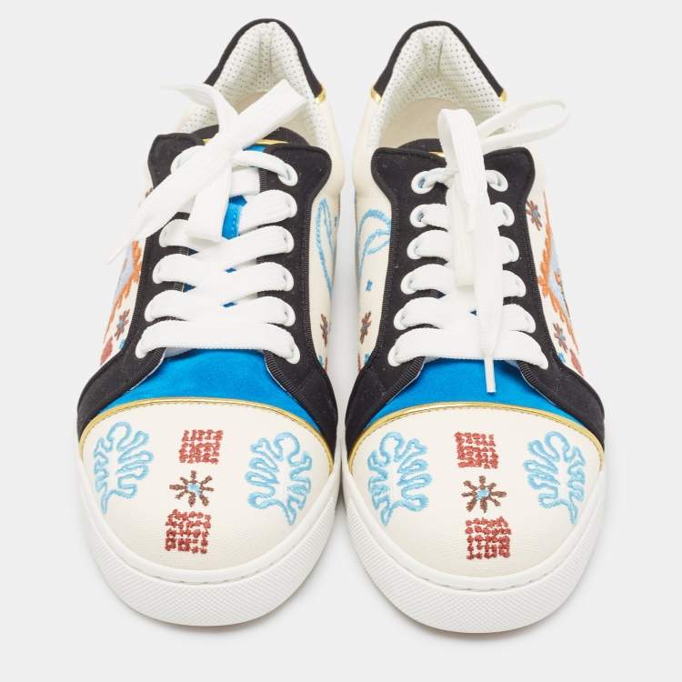 Pre Owned Christian Louboutin Multicolor Suede and Canvas Vieira 2  Sneakers Size 38