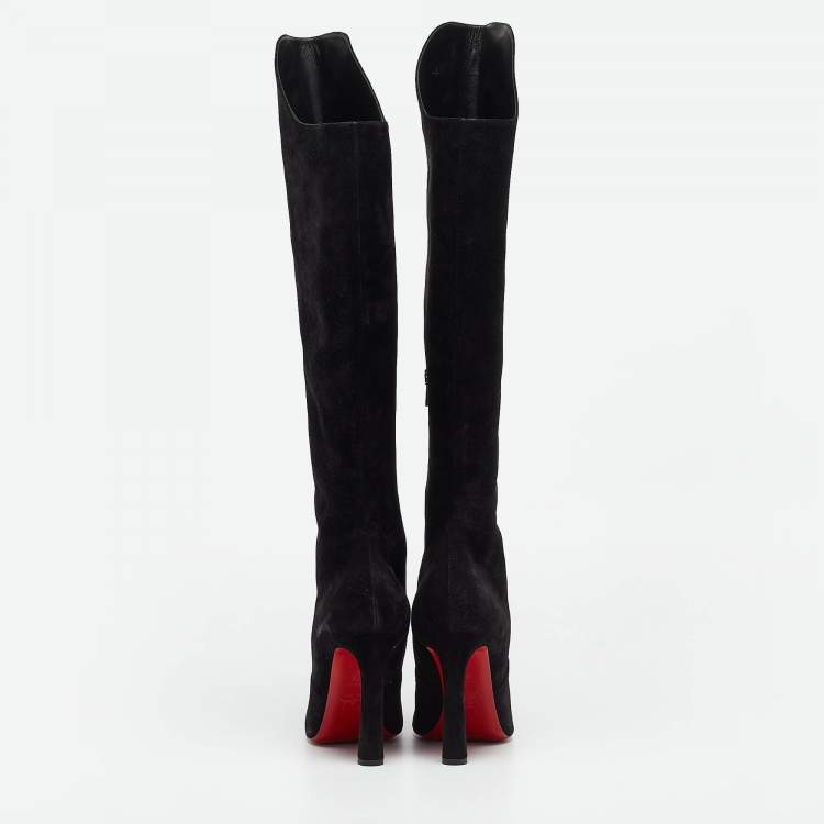 Pre Owned Christian Louboutin Black Suede Eleonor Knee Length Boots Size 39.5