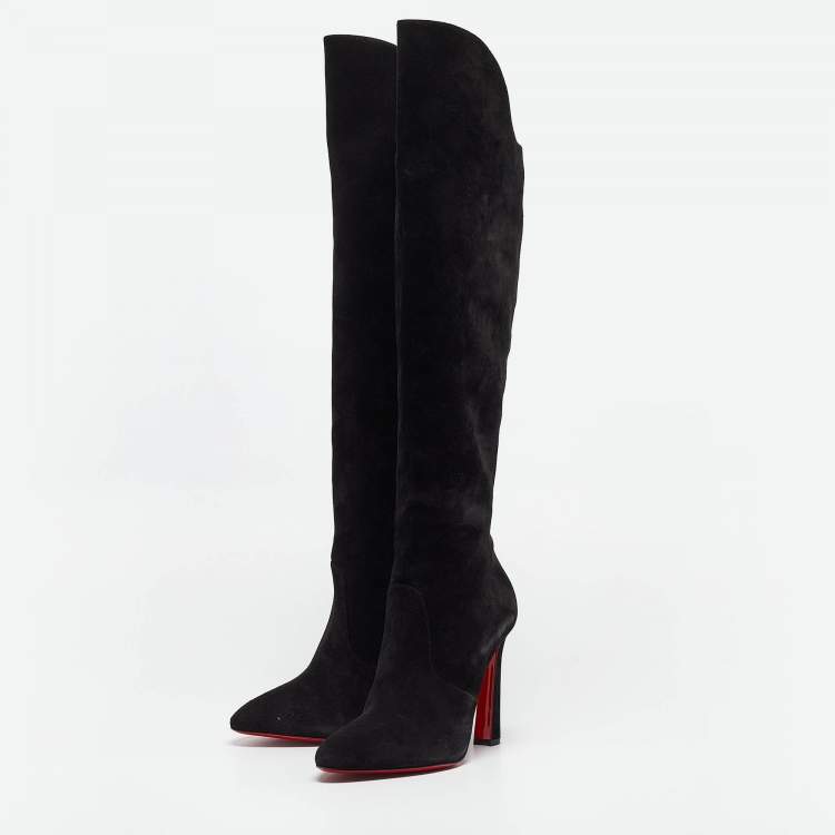 Pre Owned Christian Louboutin Black Suede Eleonor Knee Length Boots Size 39.5