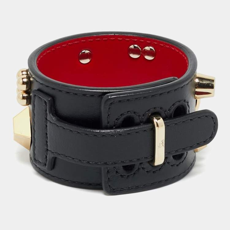 Pre Owned Christian Louboutin Black Leather Carasky Studded Bracelet  