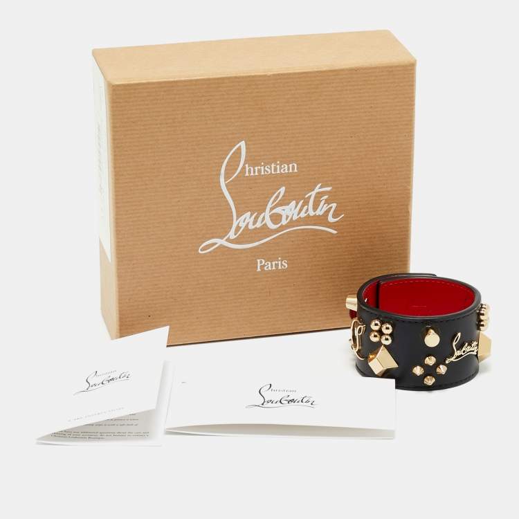 Pre Owned Christian Louboutin Black Leather Carasky Studded Bracelet  