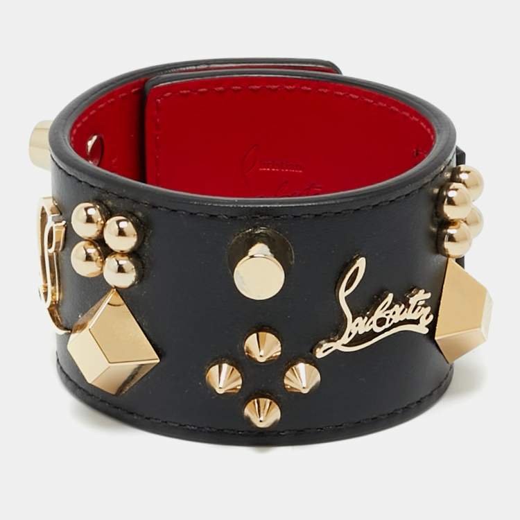 Pre Owned Christian Louboutin Black Leather Carasky Studded Bracelet  