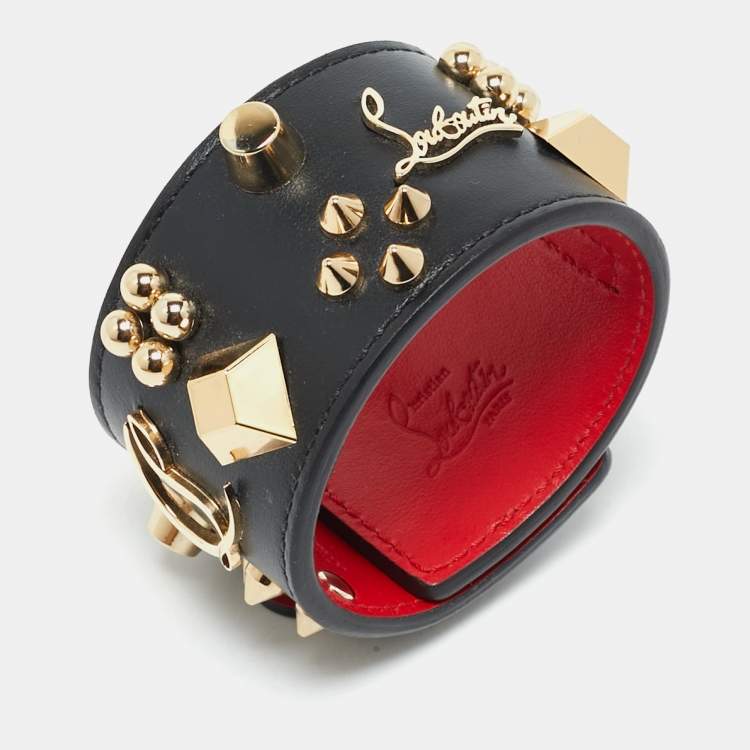 Pre Owned Christian Louboutin Black Leather Carasky Studded Bracelet  