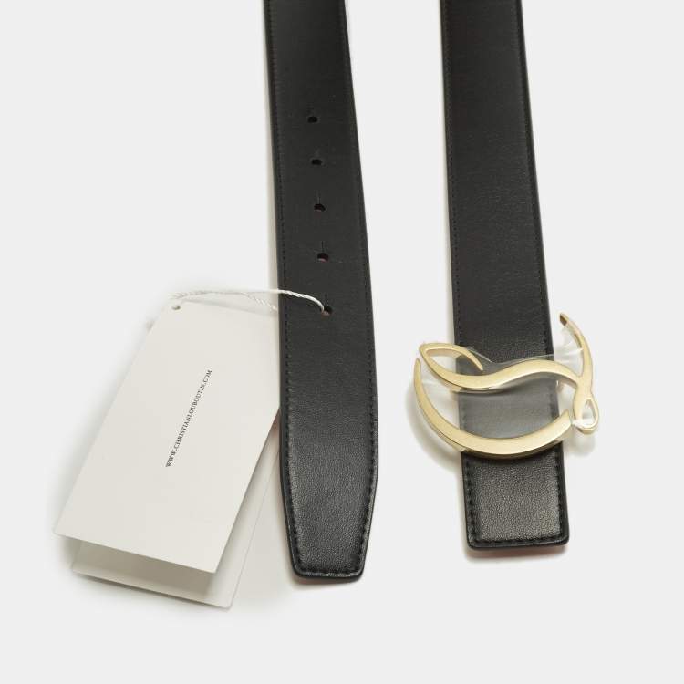 Pre Owned Christian Louboutin CL Logo 90CM Black Leather Belt 