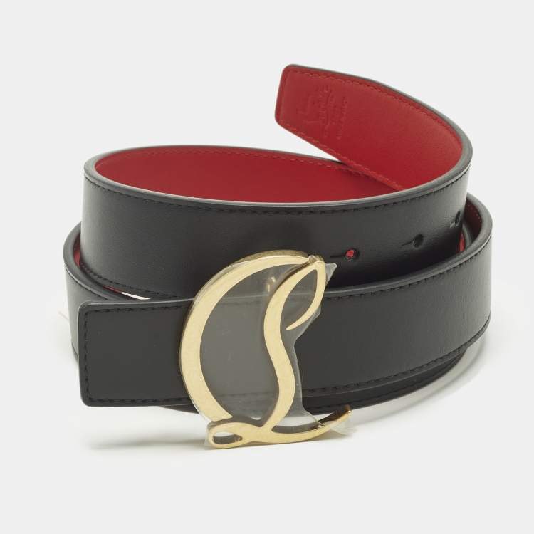 Pre Owned Christian Louboutin CL Logo 90CM Black Leather Belt 