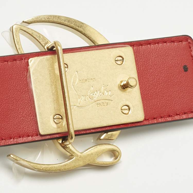 Pre Owned Christian Louboutin CL Logo 90CM Black Leather Belt 